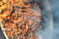 Smoked Loaded Baked Beans Recipe in a Cast Iron Dutch Oven