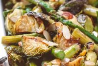 Roasted Brussels Sprouts and Asparagus with Maple Dijon Glaze