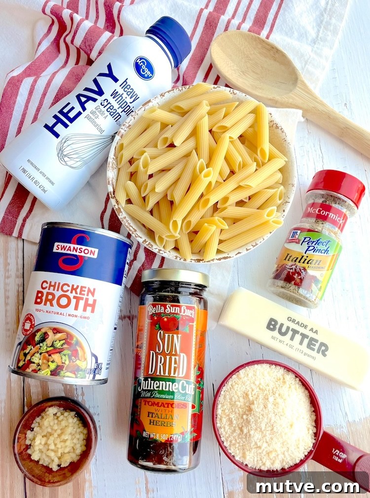 Creamy Sun-Dried Tomato Chicken Pasta Recipe 3 Ingredients for making a yummy creamy sun dried tomato and chicken pasta recipe.