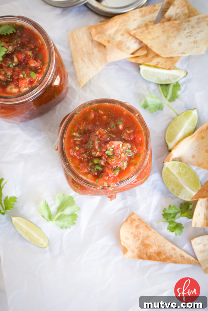 Jar of fresh blender salsa