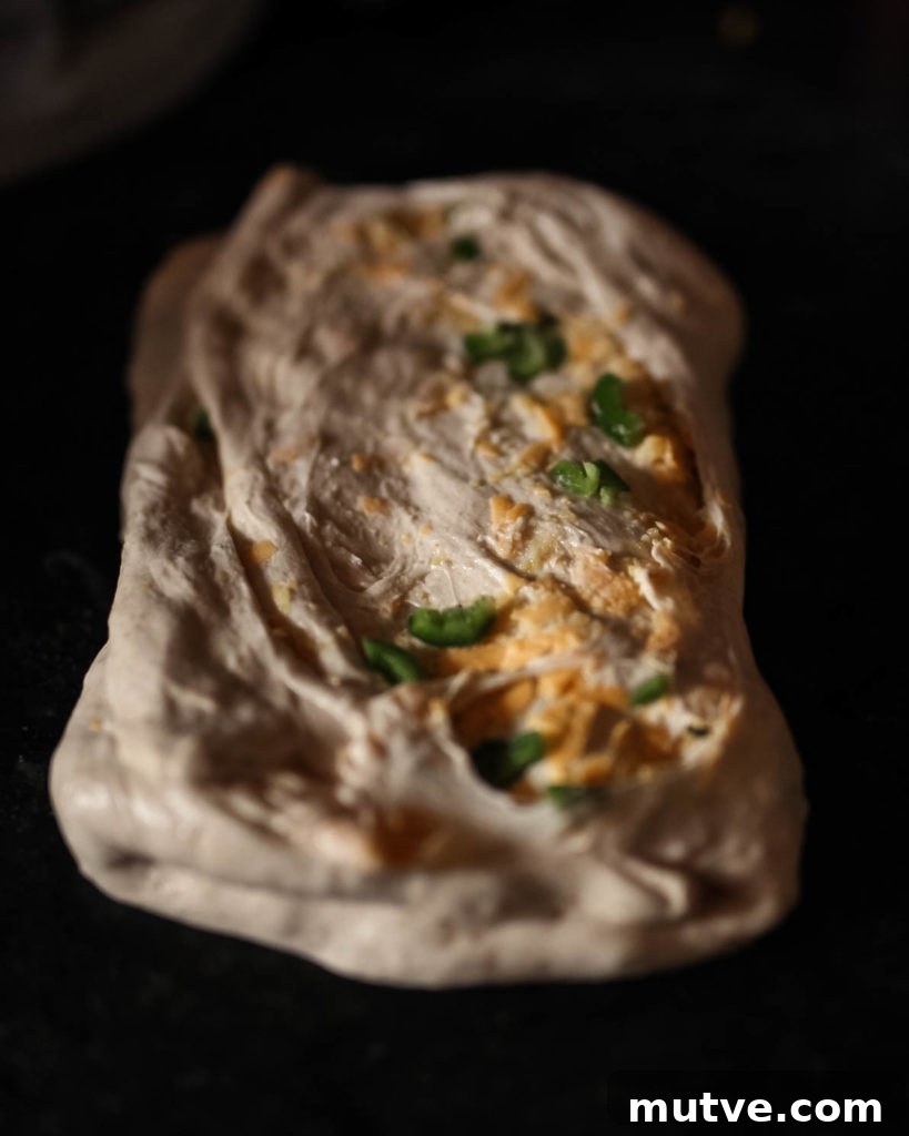 Sourdough Discard Cornmeal Loaf with Cheddar & Jalapeño 6 lamination of sourdough dough