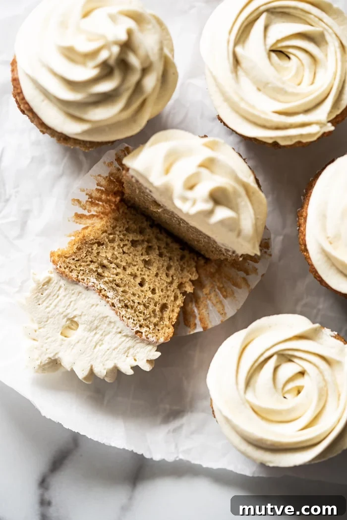 Fluffy Keto Vanilla Cupcakes: Gluten-Free and Paleo 6 Halved keto vanilla cupcake showing fluffy texture