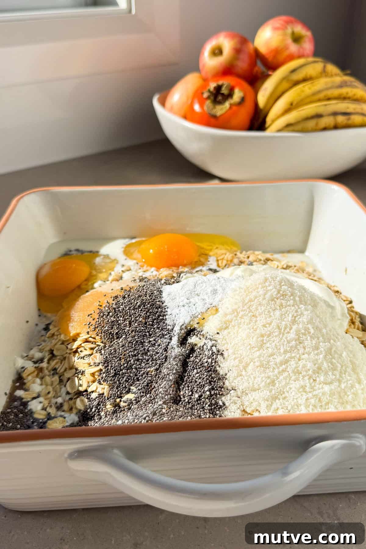 Blackberry Baked Oatmeal Recipe for Breakfast 5 All of the ingredients added to the baking dish.