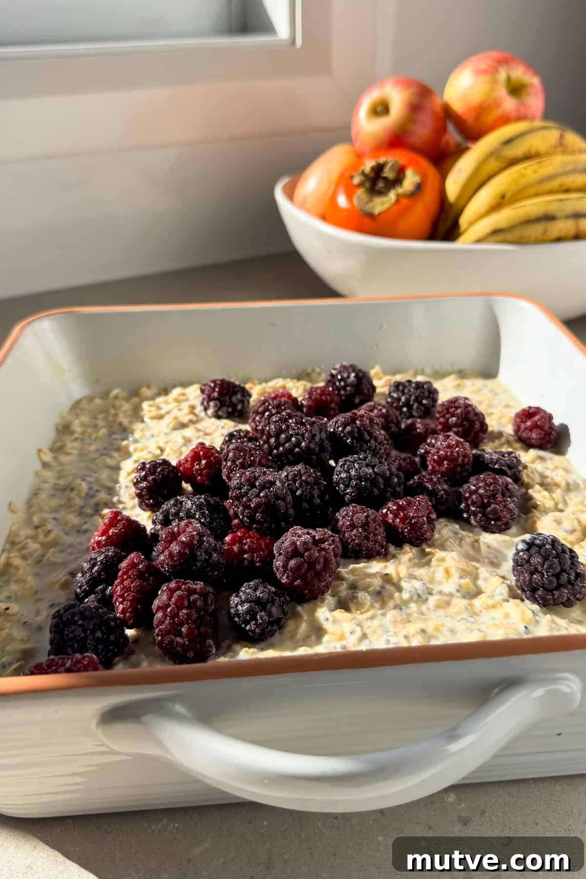 Blackberry Baked Oatmeal Recipe for Breakfast 7 Blackberries added on top.