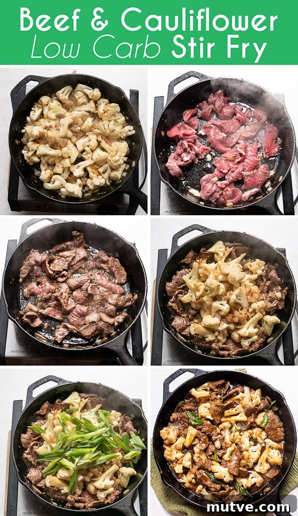 Beef and Cauliflower Stir Fry Recipe Low Carb, Keto and Healthy | EatBetterRecipes.com Beef and Cauliflower Stir Fry step by step photos