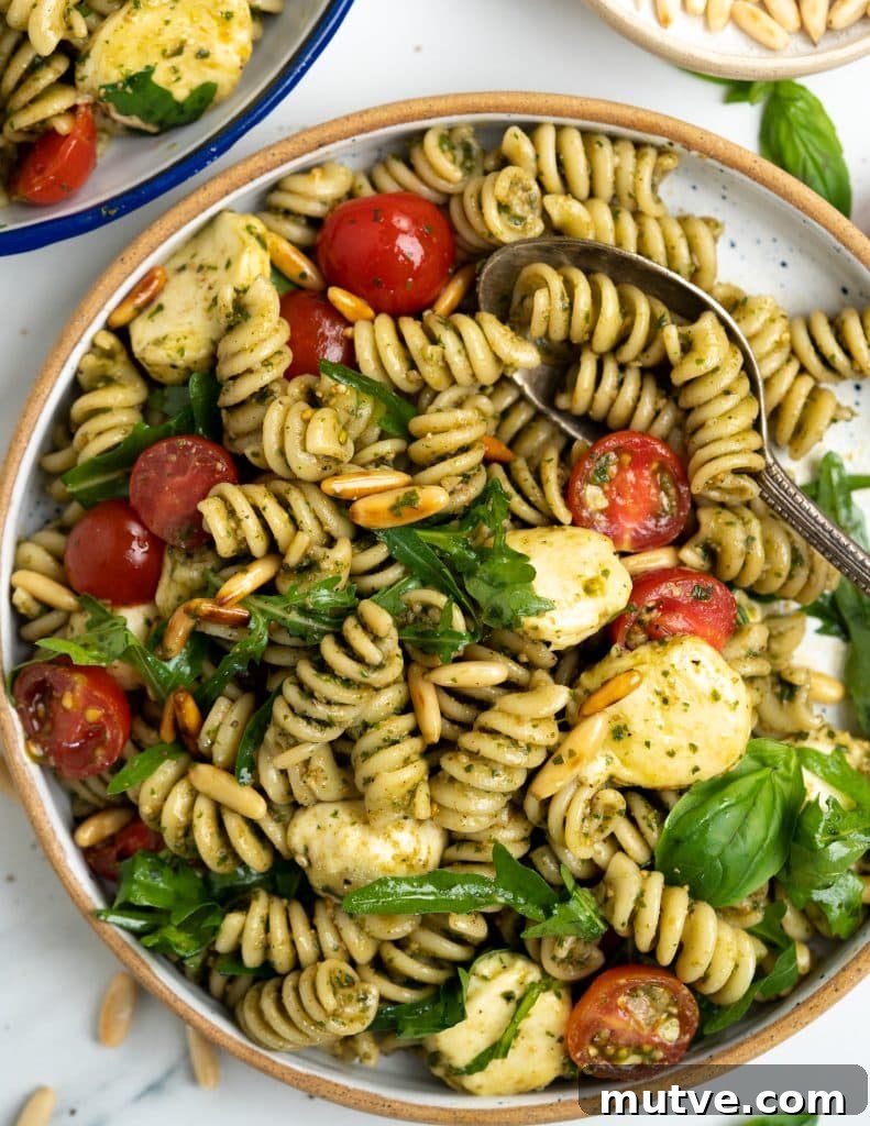 Creamy Chicken and Bacon Pasta Salad 13 Pesto pasta salad served in a bowl
