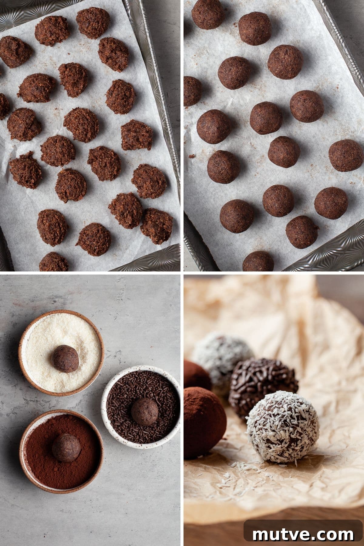 gluten free rum balls coated in coconut on a brown woodface
