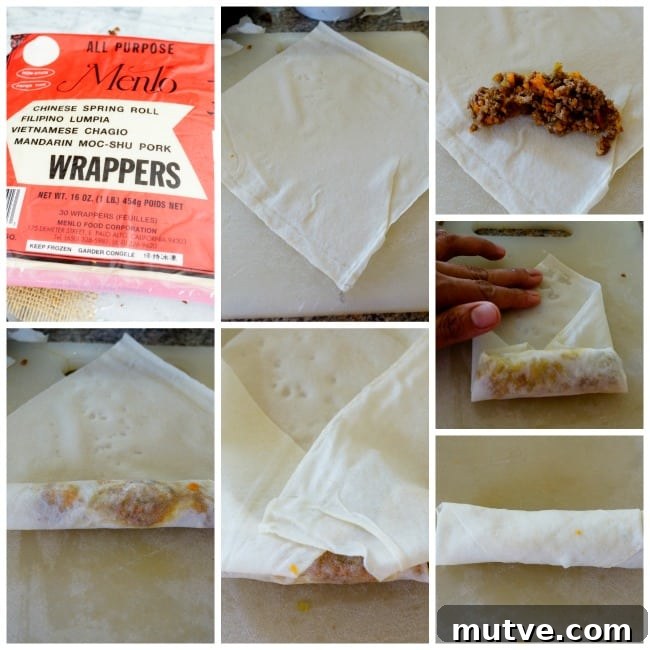 Lumpiang Togue Recipe: Filipino Mung Bean Sprout Spring Rolls 2 This is an image on how to wrap Filipino Lumpia when the filling is already cooked.