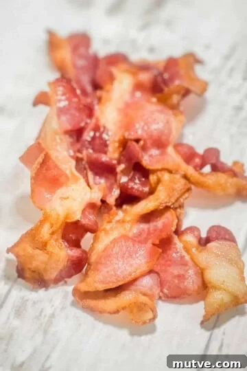 A closeup of crispy bacon cooked in the air fryer.