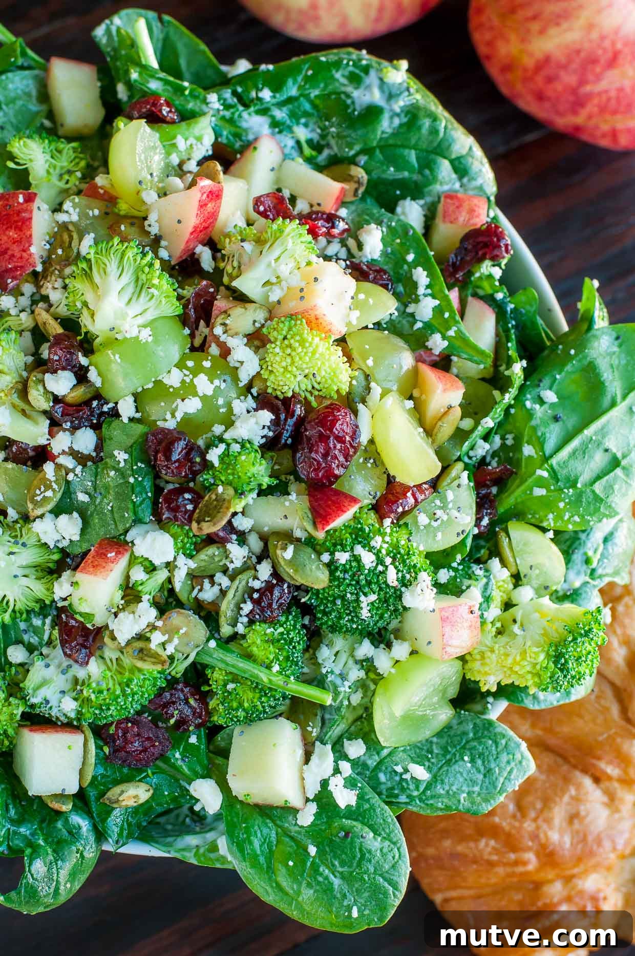 Apple Cranberry Spinach Salad with Broccoli and Feta