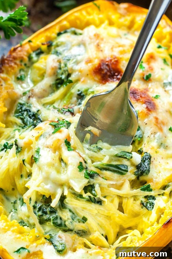 Cheesy Garlic Parmesan Spinach Spaghetti Squash