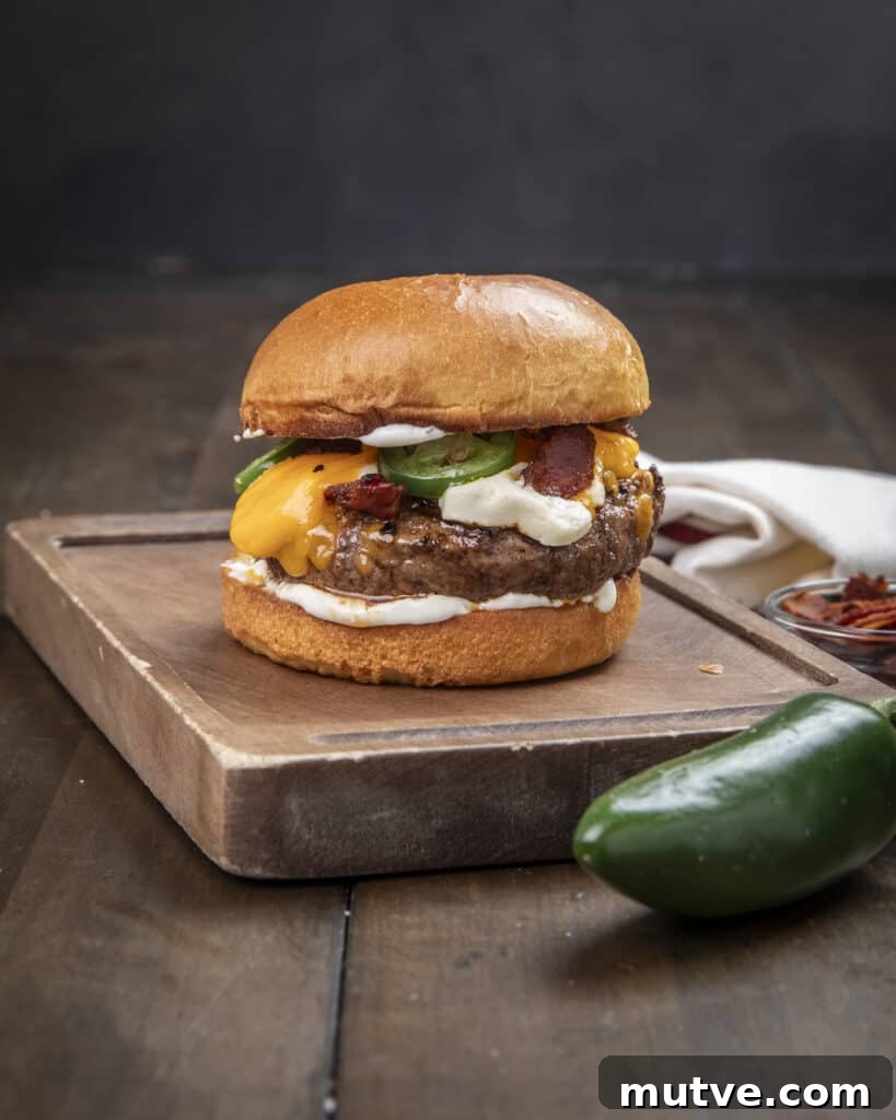 Jalapeño Popper Burgers Recipe: Stuffed and Cheesy 9 Final jalapeño popper burger ready to eat