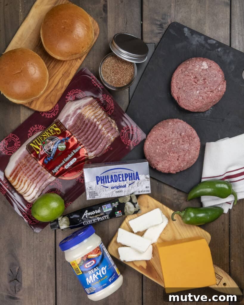 Jalapeño Popper Burgers Recipe: Stuffed and Cheesy 3 Stack of ingredients for jalapeño popper burgers