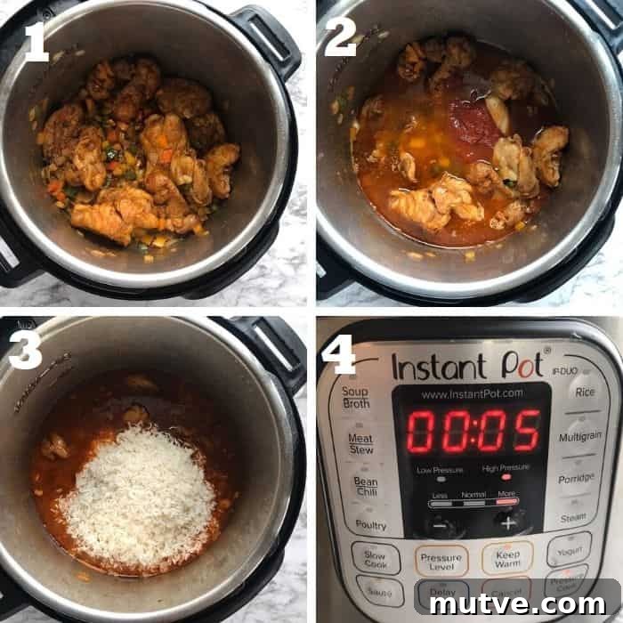 pressure cooking cajun chicken and rice in the instant pot step by step