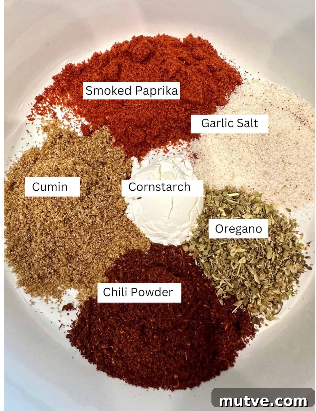 Ingredients for taco seasoning with labels.
