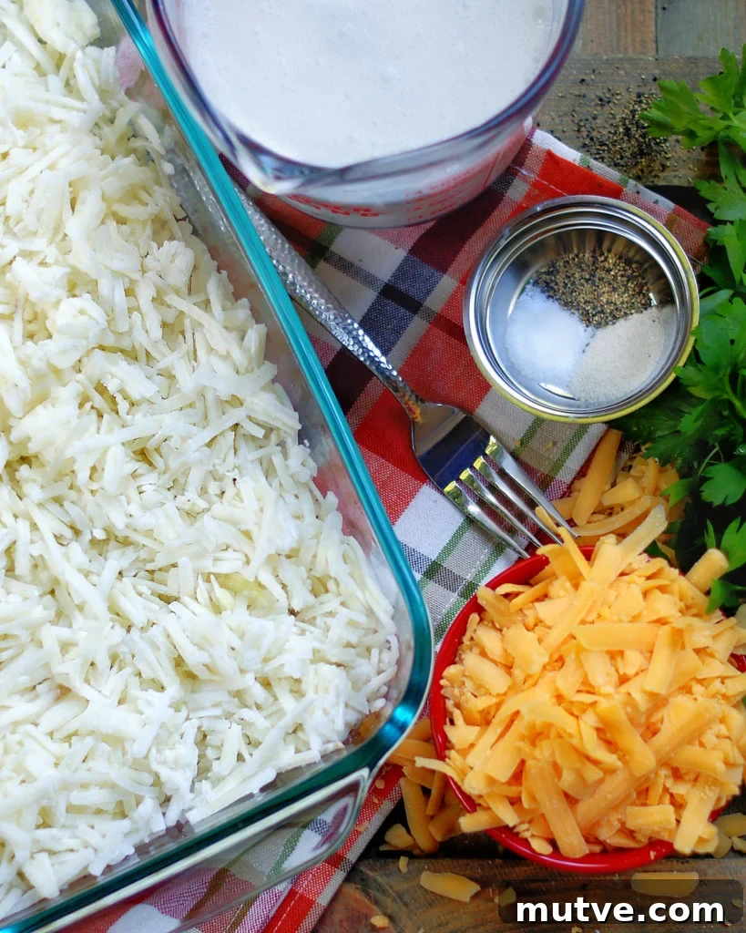 Cheesy Hashbrown Casserole ingredients with no canned soup included