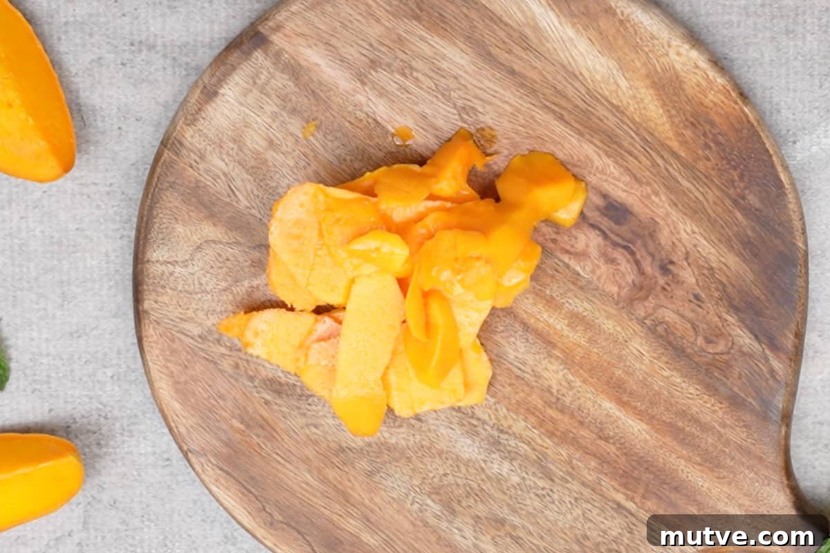Flesh of the mango removed from the pit.