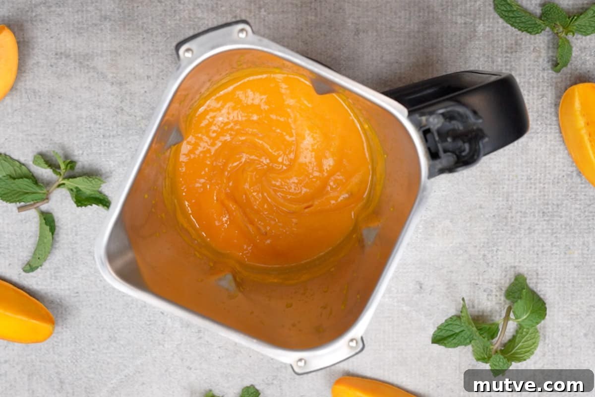 Smooth mango pulp made.