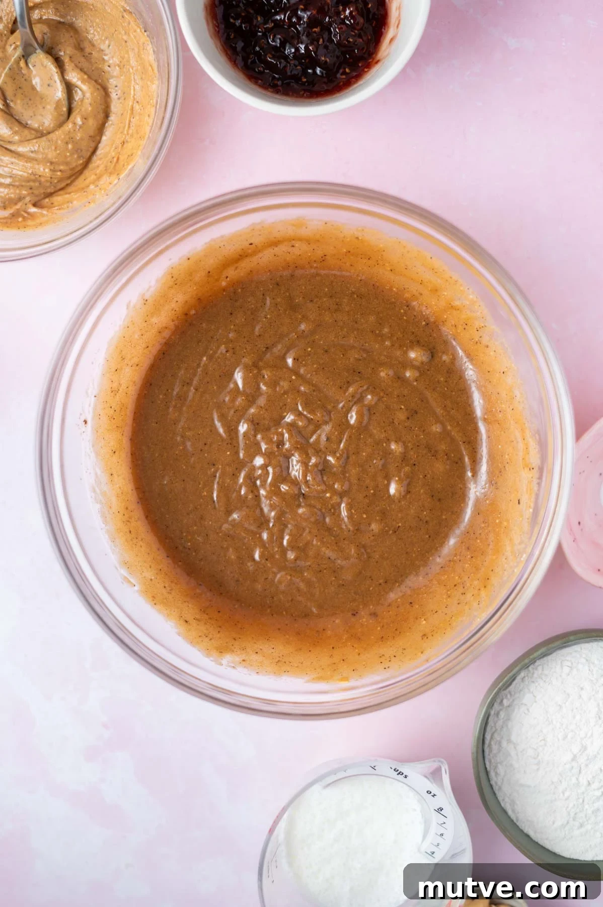 cake batter in a bowl before flour and buttermilk added