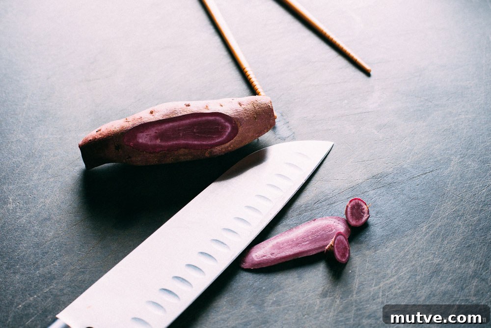 Trimmed sweet potatoes with ends removed