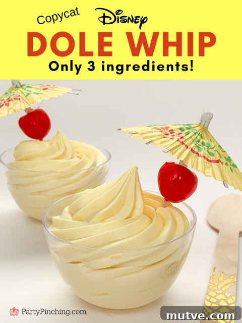 copycat Disney Dole whip recipe, pineapple ice cream homemade, homemade best easy dole whip recipe, 3 ingredients dole whip,  dole whip at home, quick and easy dole whip pineapple creamy ice cream with Mickey Mouse ears maraschino cherries drink umbrellas