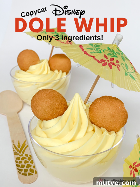 copycat Disney Dole whip recipe, pineapple ice cream homemade, homemade best easy dole whip recipe, 3 ingredients dole whip,  dole whip at home, quick and easy dole whip pineapple creamy ice cream with Mickey Mouse ears maraschino cherries drink umbrellas