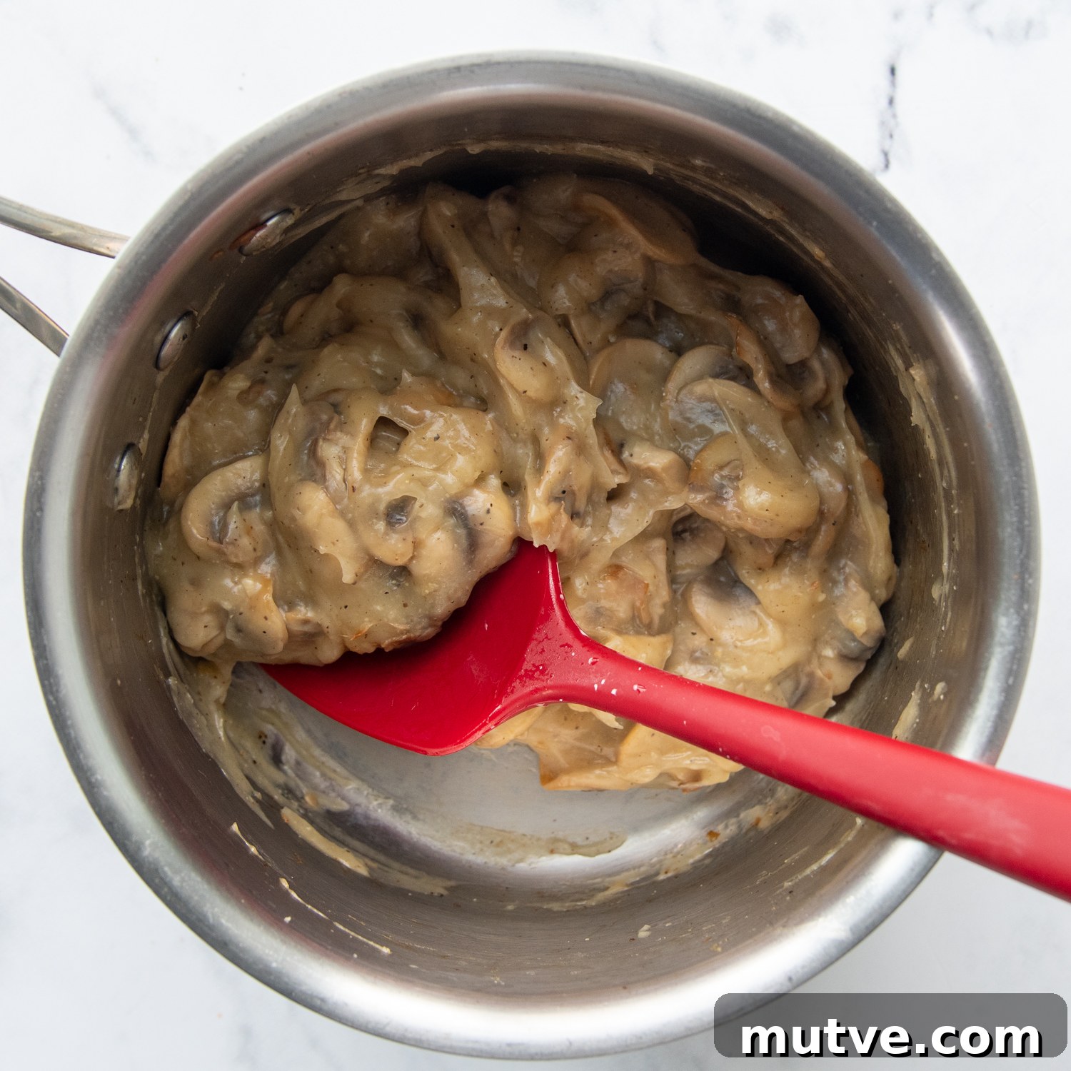 Gluten-Free Cream of Mushroom Soup Recipe 4 thickened mushroom soup with broth and cornstarch stirred in.
