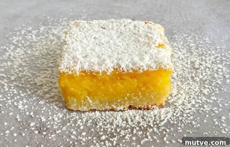 Tangy Passion Fruit Bars Recipe with Shortbread Crust 3 passion fruit bar with powdered sugar on top.