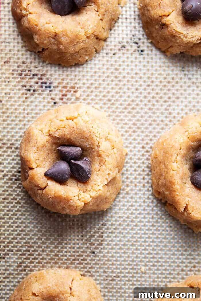 overhead view of pb blossoms with 3 chocolate chips in the middle
