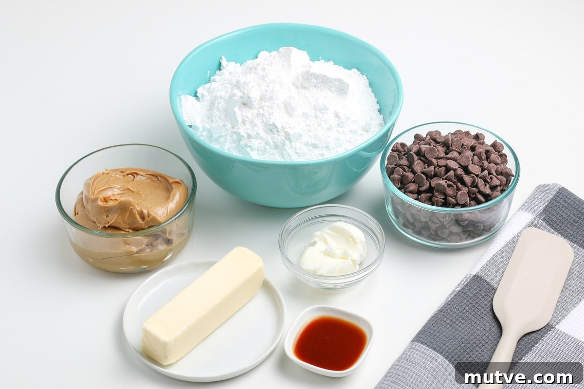 Old Fashioned No Bake Peanut Butter Balls Recipe 3 ingredients for chocolate covered peanut butter balls on a white counter top.