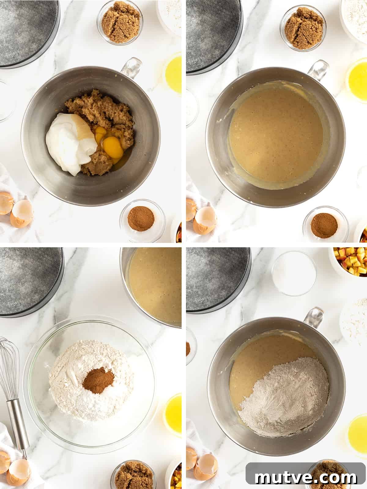 Peach Coffee Cake with Cinnamon Streusel 8 Steps to make peach coffee cake batter.