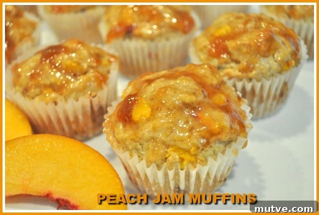 Peach Jam Muffins - The Grateful Girl Cooks! You will enjoy these family friendly, easy to make Peach Jam Muffins, with a sweet peach glaze on top! They are delicious, and filled with peaches and cinnamon!