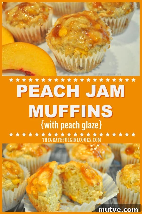 Peach Jam Muffins -The Grateful Girl Cooks! You will enjoy these family friendly, easy to make Peach Jam Muffins, with a sweet peach glaze on top! They are delicious, and filled with peaches and cinnamon!