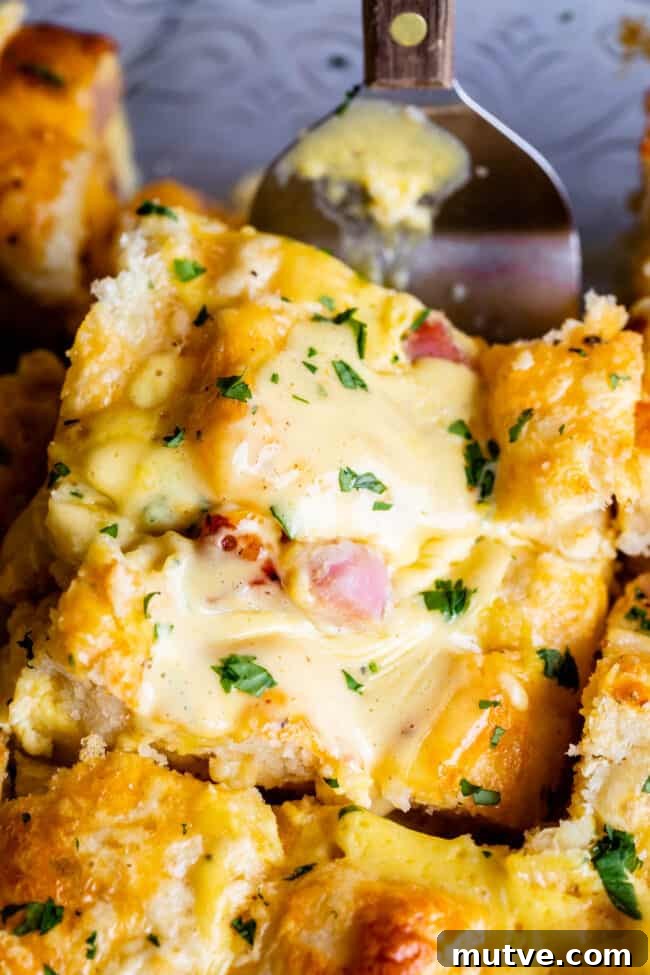 Cheesy Biscuit-Topped Breakfast Casserole Recipe 4 ham and cheese breakfast casserole made with biscuits and topped with hollandaise.