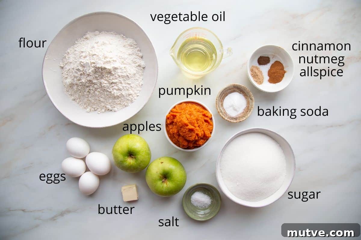 Cinnamon-Spiced Pumpkin Apple Bread 4 flour, apples, sugar, and other ingredients.