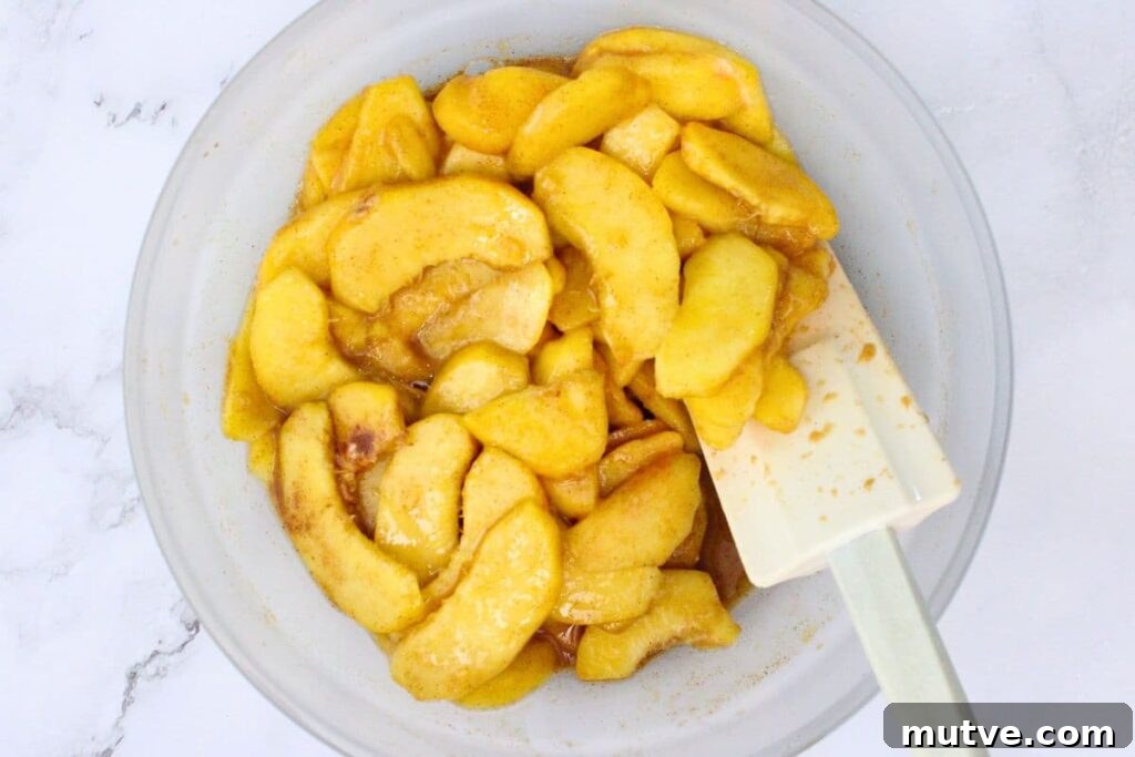 Quick Microwave Peach Crumble Recipe 5 mix the peaches, cornstarch, lemon juice, vanilla, brown sugar, and cinnamon in a microwave safe bowl