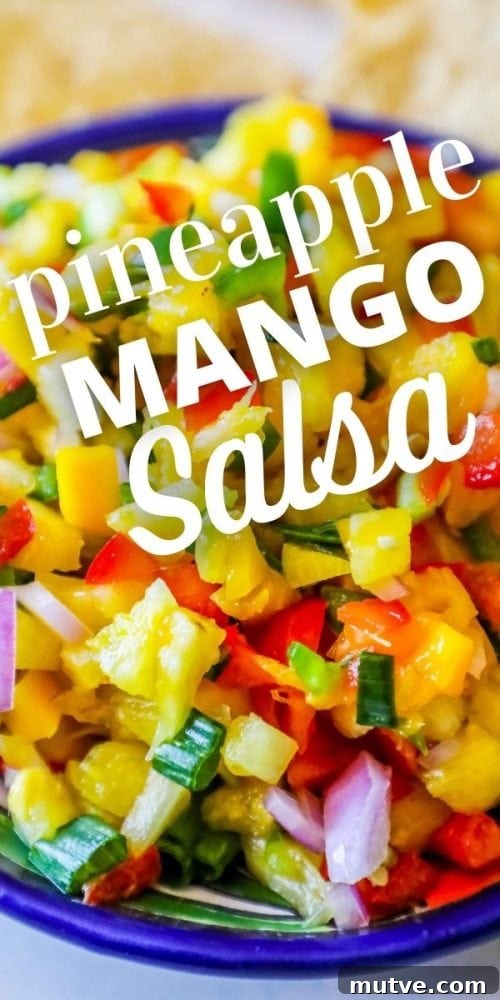 Spicy Pineapple Mango Salsa Recipe 4 bowl with pineapple, jalapeno, red onion, and green onions, chips behind it