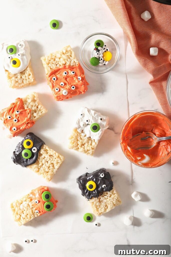 Orange, black and white monster rice krispie treats