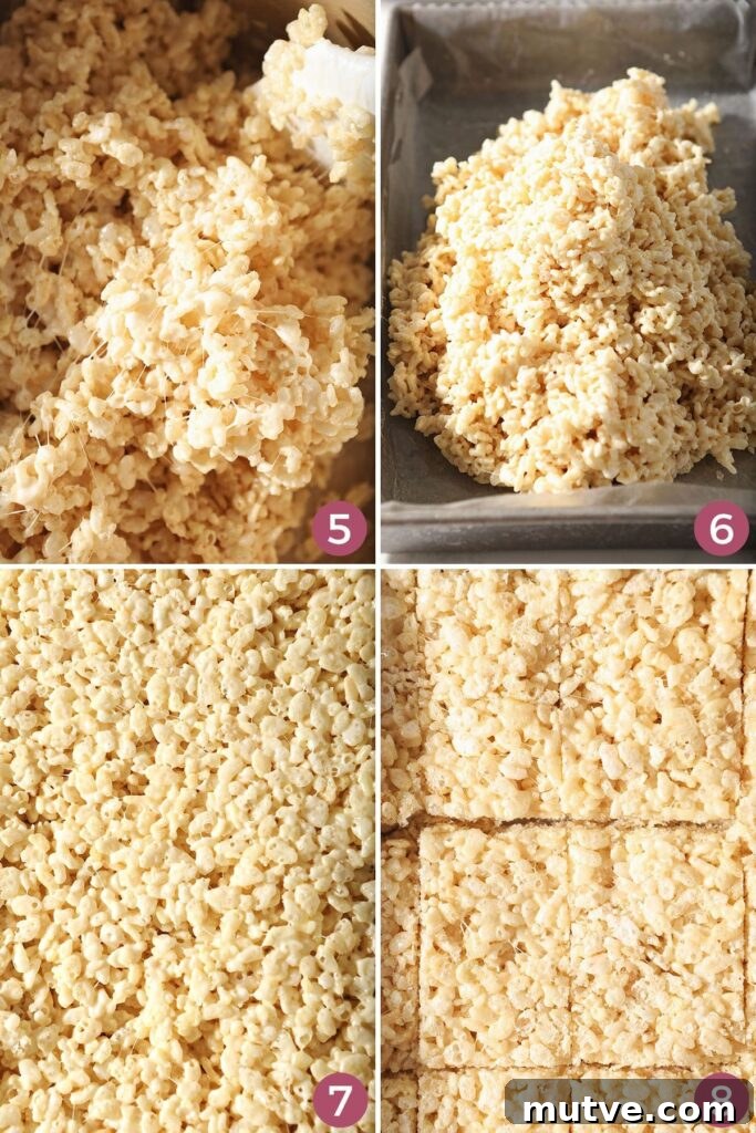 Collage showing how to shape rice krispie treats