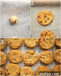 3 step by step photos showing how to bake chocolate chip cookies
