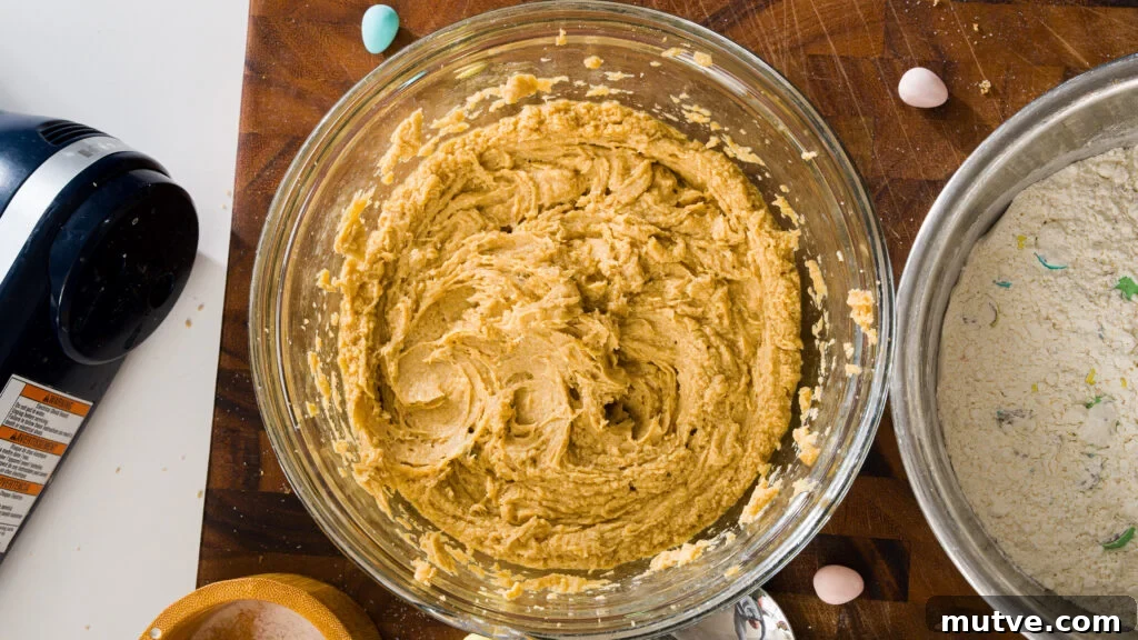 Batter in a bowl to make a delicious Easter cookies recipe.
