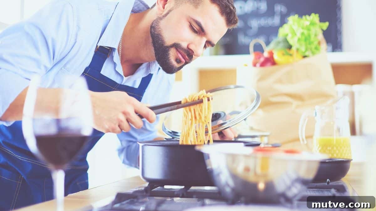 man cooking pasta