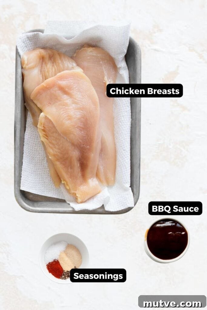 Air Fryer BBQ Chicken Breasts Recipe 3 all ingredients in air fryer BBQ chicken in bowls with labels