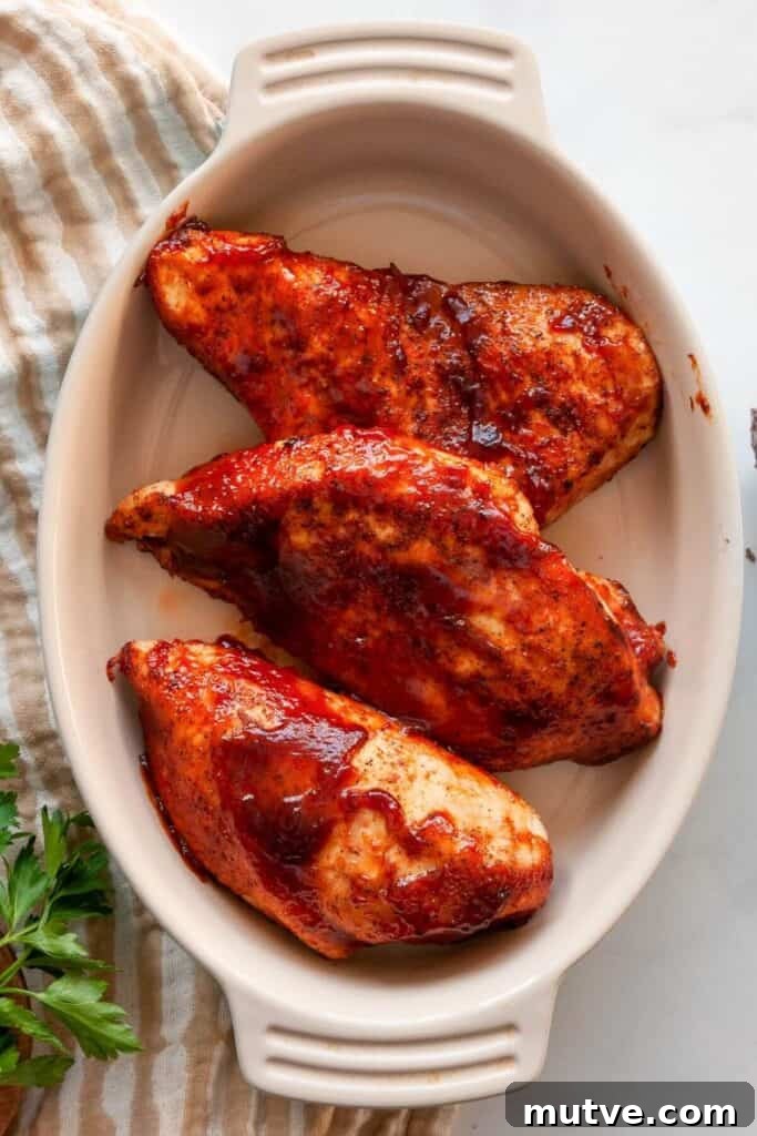 Air Fryer BBQ Chicken Breasts Recipe 8 three air fryer BBQ chicken breasts in a serving dish