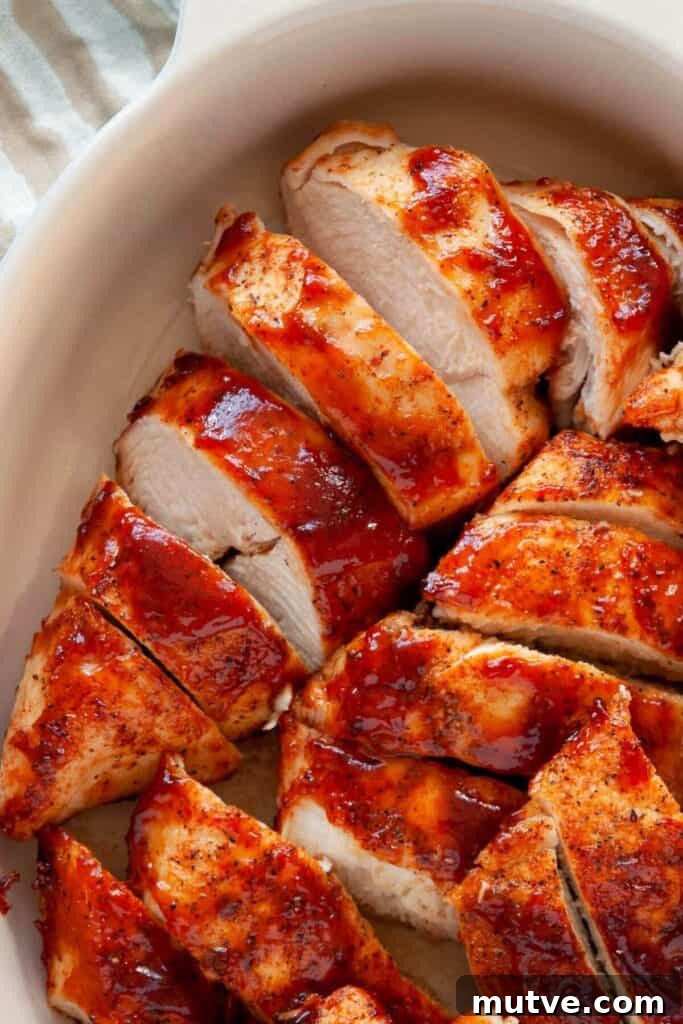 Air Fryer BBQ Chicken Breasts Recipe 9 juicy air fried bbq chicken sliced up in a serving bowl