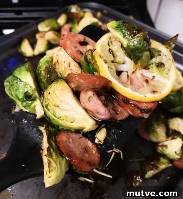 Sheet Pan Sausage and Roasted Brussels Sprouts 6 serving of sausage and brussels sprouts sheet pan