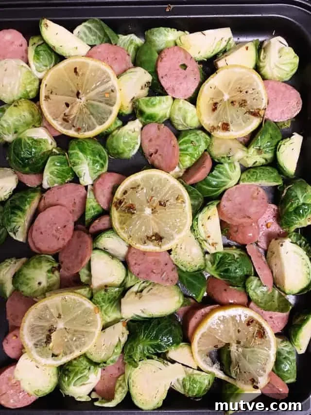 Sheet Pan Sausage and Roasted Brussels Sprouts 4 sausage and brussels sprouts sheet pan with lemon