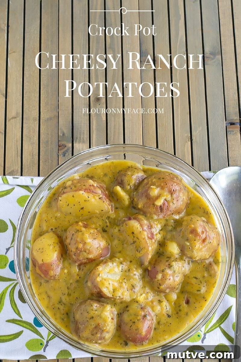 Slow Cooker Cheesy Ranch Potatoes 2 Easy Crock Pot Cheesy Ranch Potatoes recipe made with baby red potatoes via flouronmyface.com