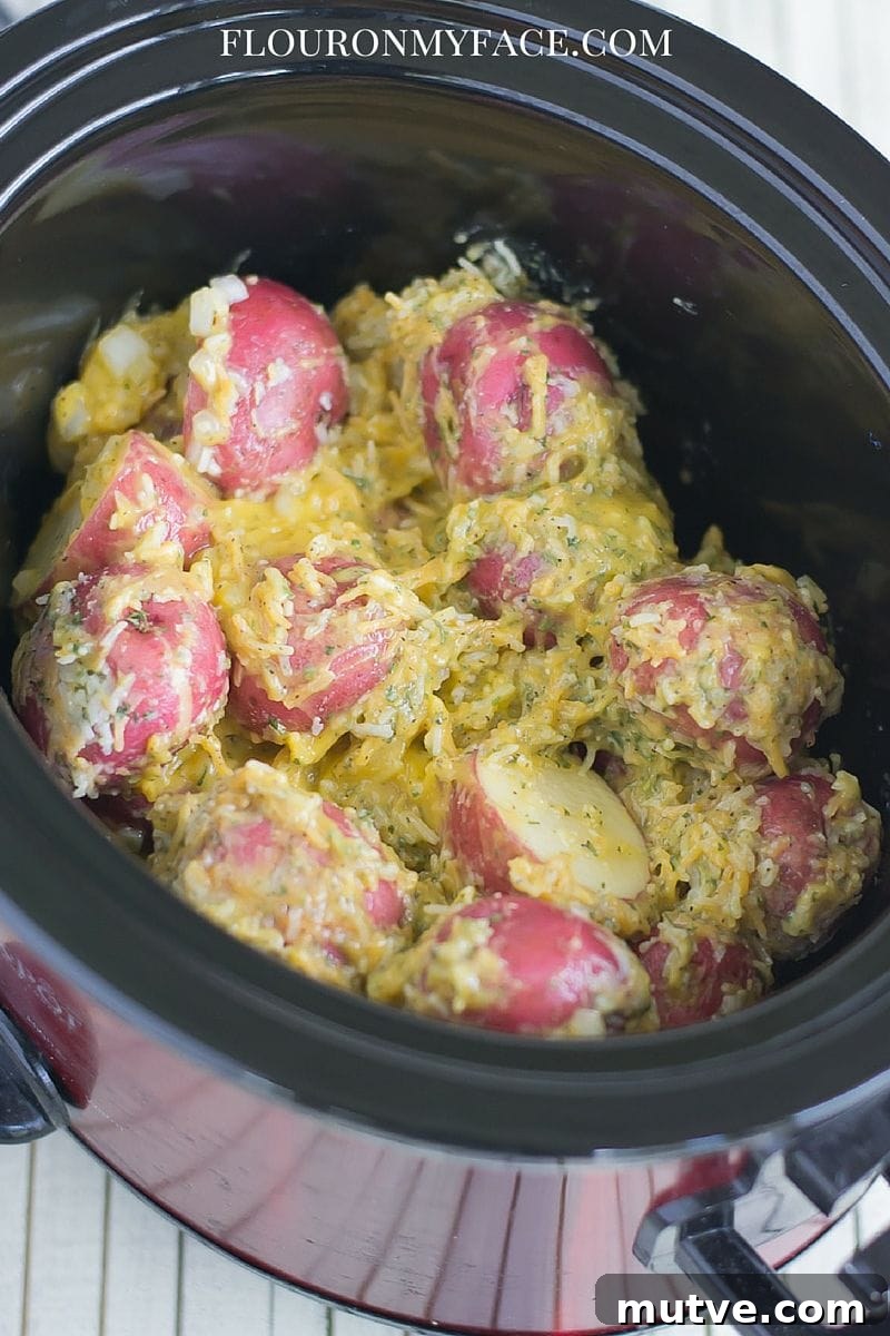 Slow Cooker Cheesy Ranch Potatoes 3 Crockpot Side dish recipe: Crock Pot Cheesy Ranch Potatoes recipe via flouronmyface.com