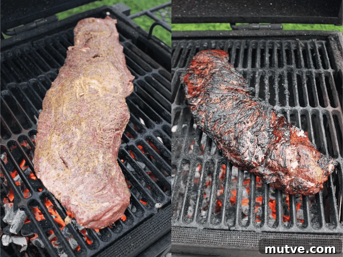 Grilled Steak Tacos with Mexican Street Corn and Cotija 5 The flap steak gets a good char on the Oklahoma Joe's Judge grill.